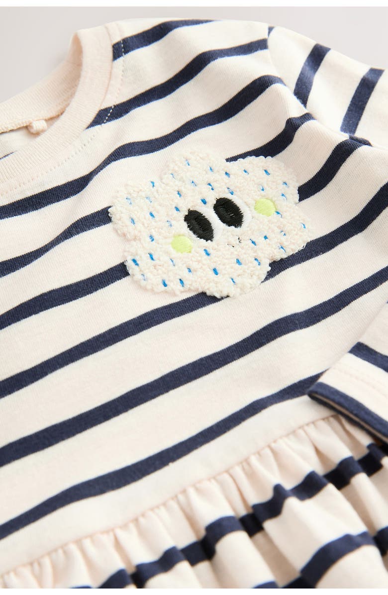 NEXT Kids' Appliqué Stripe Long Sleeve Cotton Dress, Alternate, color, Pink