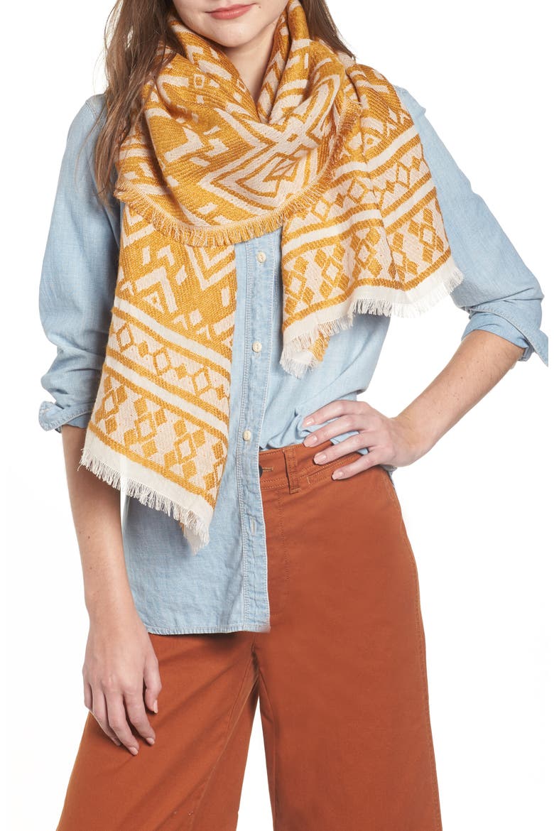 Geometric Jacquard Scarf, Main, color, MYSTIC YELLOW MULTI