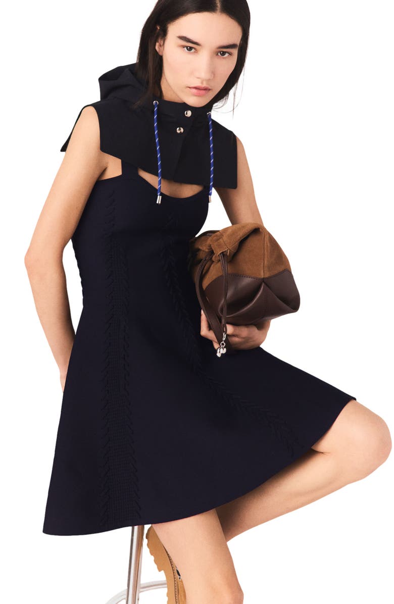 maje Mini knitted babydoll dress, Alternate, color, Navy