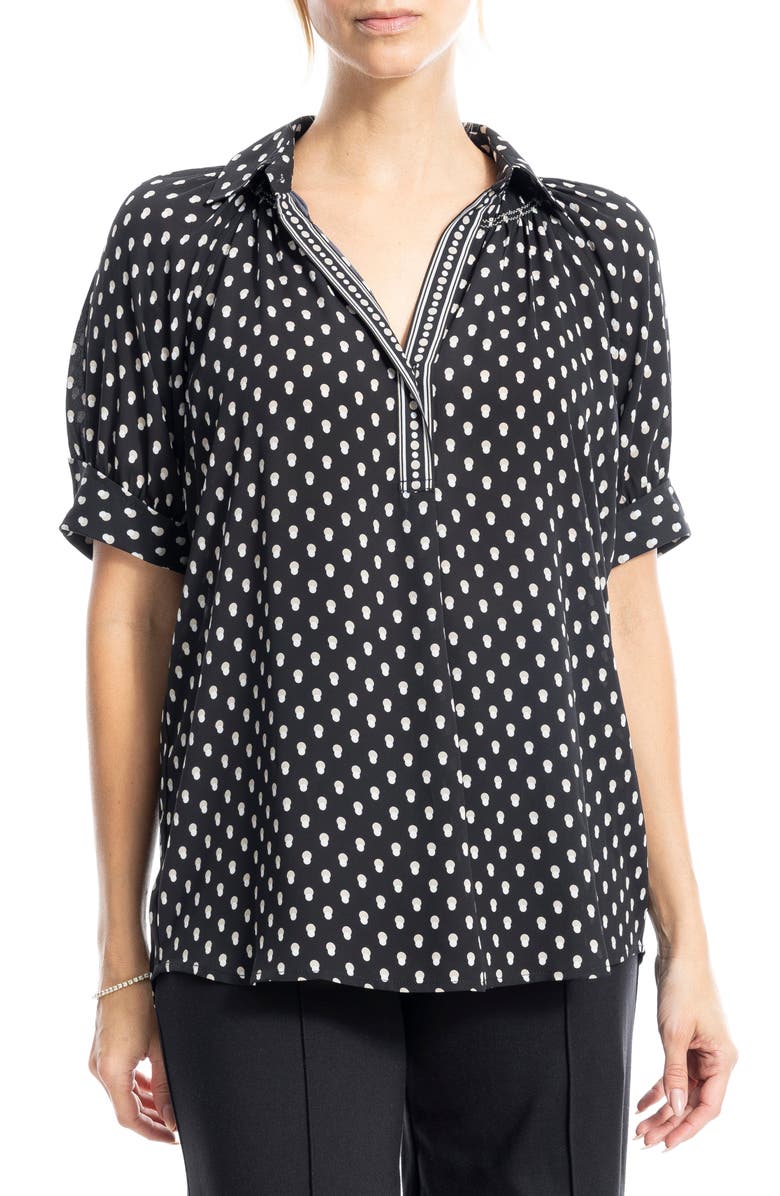 MAX STUDIO Short Sleeve Crepe Blouse, Alternate, color, Black/ Ecru Shadow Dots