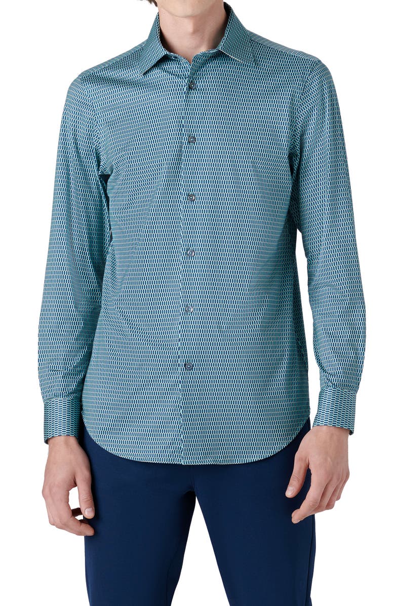 Bugatchi OoohCotton<sup>®</sup> Print Stretch Short Sleeve Button-Up Shirt, Main, color, 