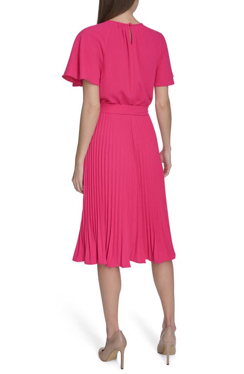 Calvin Klein Aerowash Flutter Sleeve Pleated Dress In Hibiscus