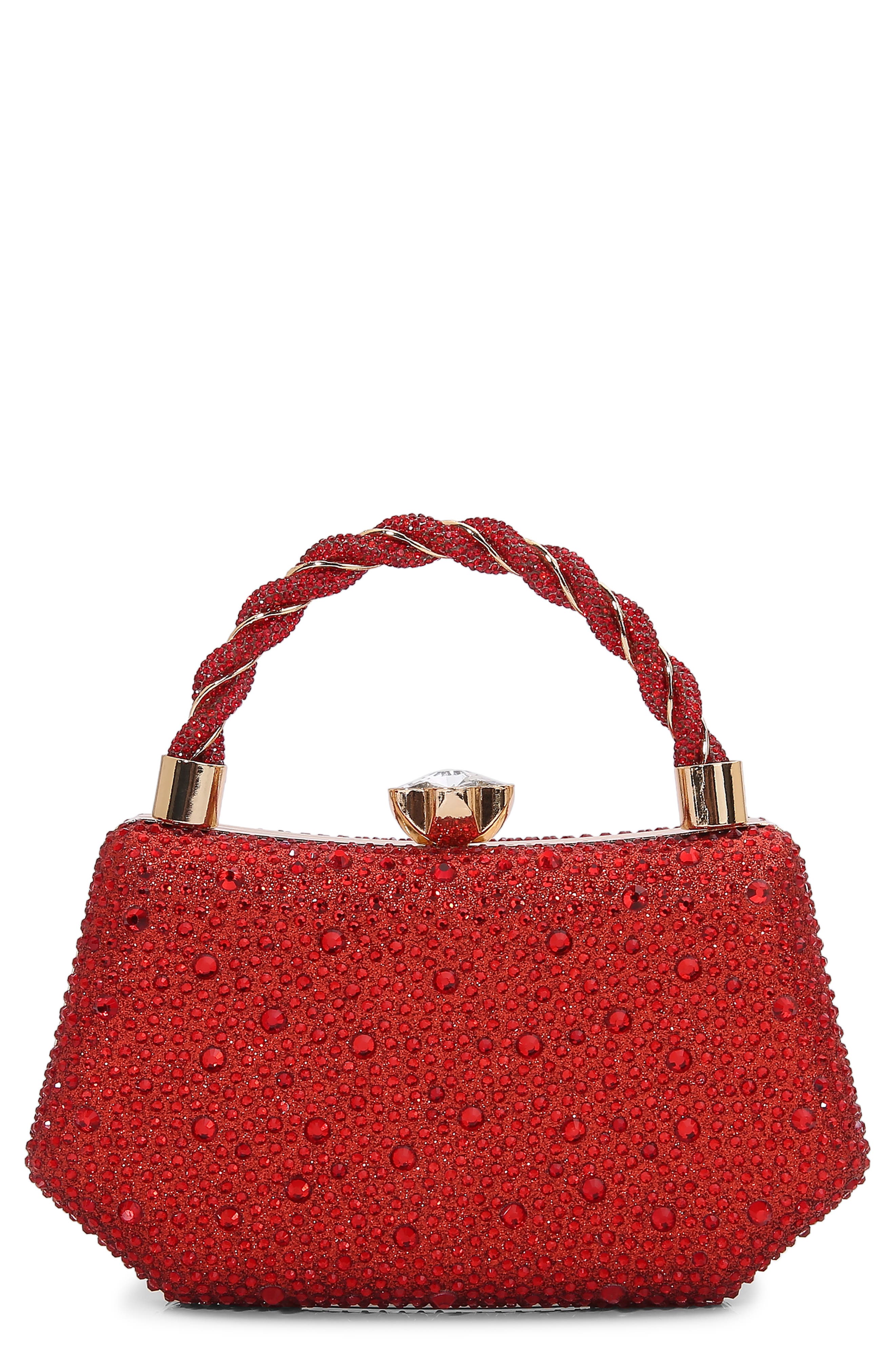 Hexagon Rhinestone Clutch, Main, color, RED