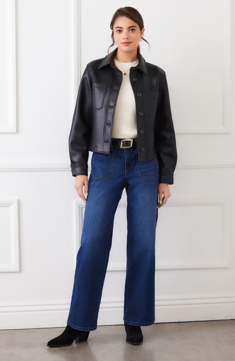 Karen Kane Faux Leather Crop Jacket, Alternate, color, Black