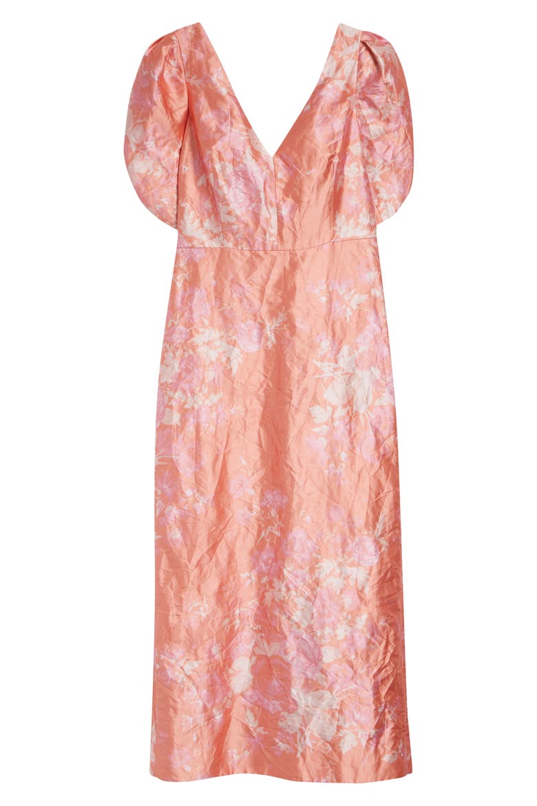 Floral Print Crushed Metallic Satin Gown, Alternate, color, ROSE BOUQUET PEACH PINK