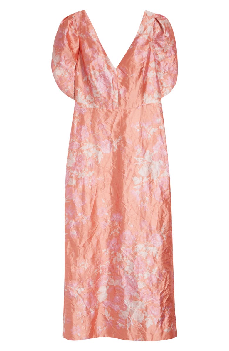 Erdem Floral Print Crushed Metallic Satin Gown, Alternate, color, Rose Bouquet Peach Pink