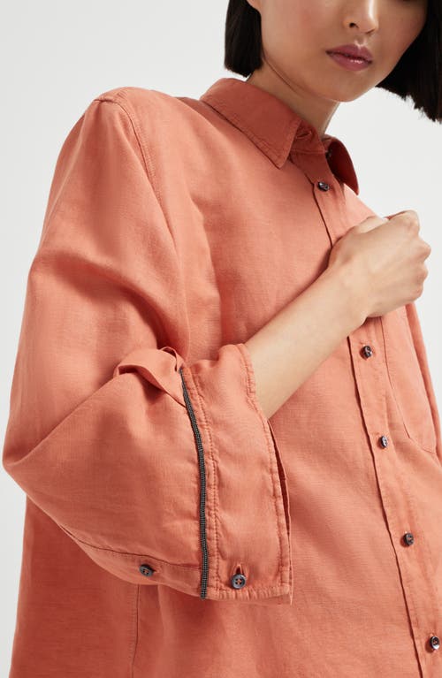 Brunello Cucinelli Pinpoint Shirt With Monili In Orange