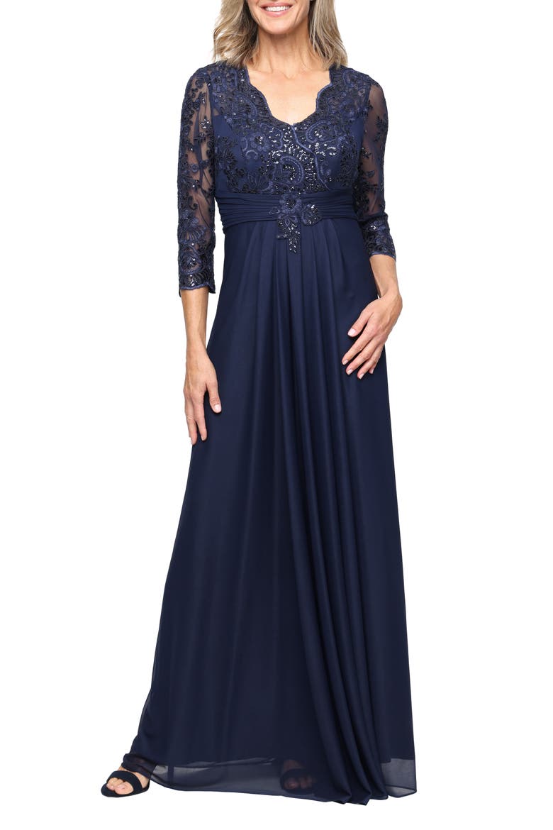 Sequin Chiffon Gown, Main, color, NAVY