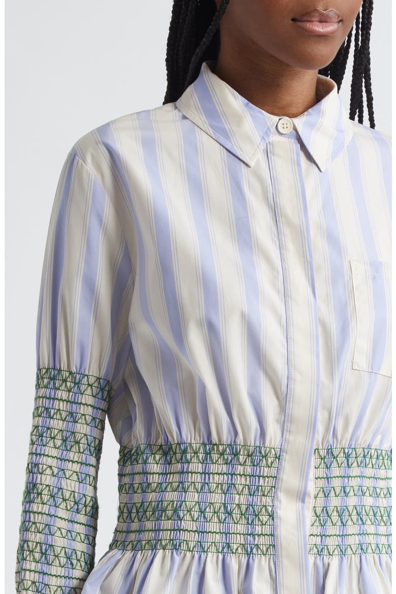 Stripe Smock Detail Organic Cotton Button-Up Shirt, Alternate, color, PASTEL STRIPES