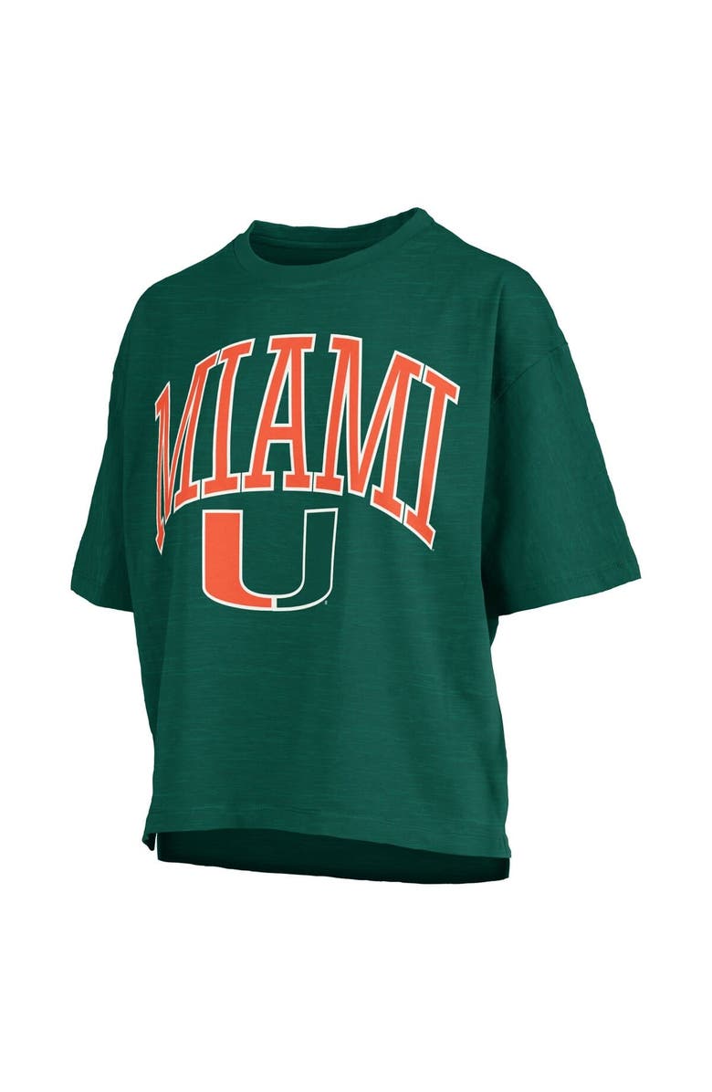 PRESSBOX Women's Pressbox Green Miami Hurricanes Nelson Arch Over Logo Waist Length Oversized Slub T-Shirt, Alternate, color, Green