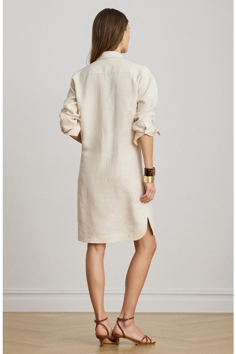 Classic Collar Long Sleeve Linen Shirtdress, Alternate, color, MASCARPONE CREAM