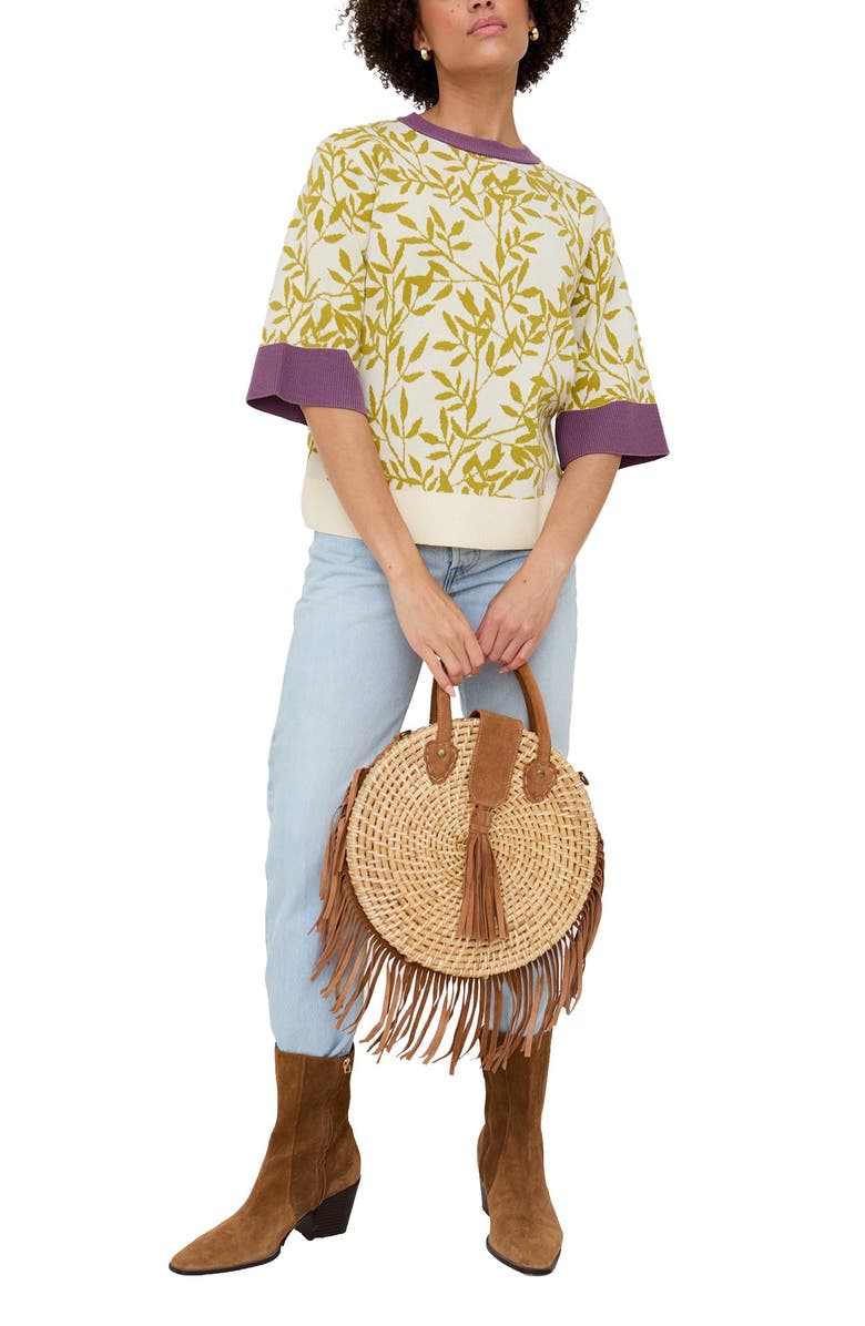 Raffya Daffodil Slouchy Leaf Print Knitted T-shirt, Alternate, color, Green