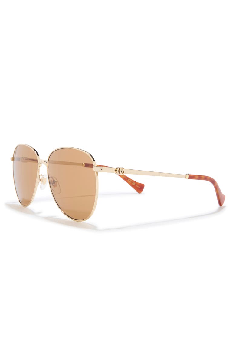 Gucci 60mm Aviator Sunglasses, Alternate, color, Gold Gold Brown