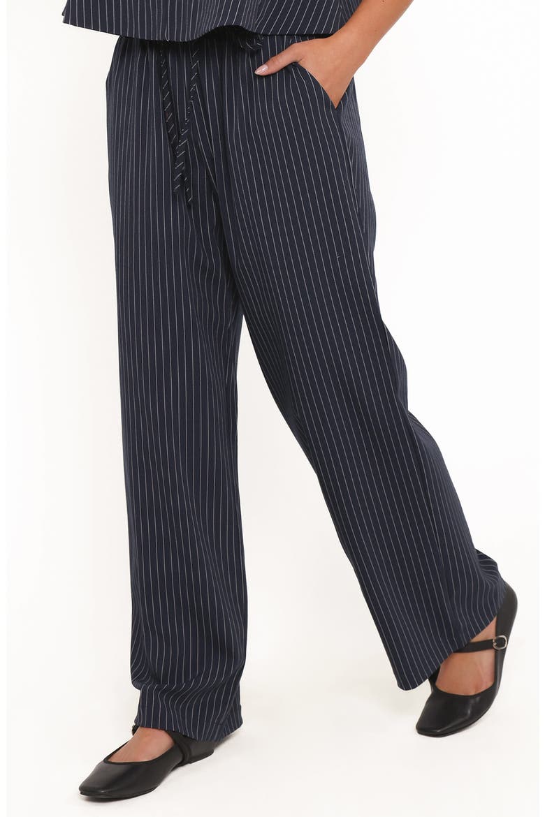 Elijah Pinstripe Sash Waist Wide Leg Pants, Alternate, color, NAVY WHITE STRIPE