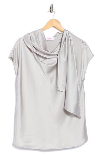 Renee C Satin Scarf Top In Silver
