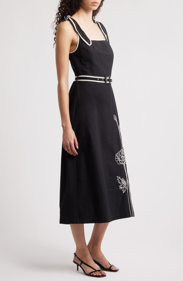 CIEBON Paola Embroidered Shoulder Tie Midi Dress, Alternate, color, 