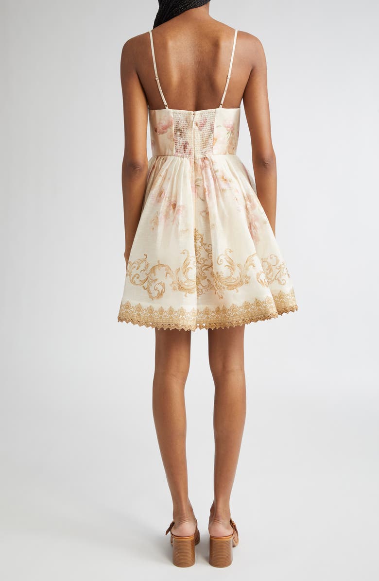 Zimmermann Hypnotic Plunge Neck Linen & Silk Minidress, Alternate, color, Cream Peony