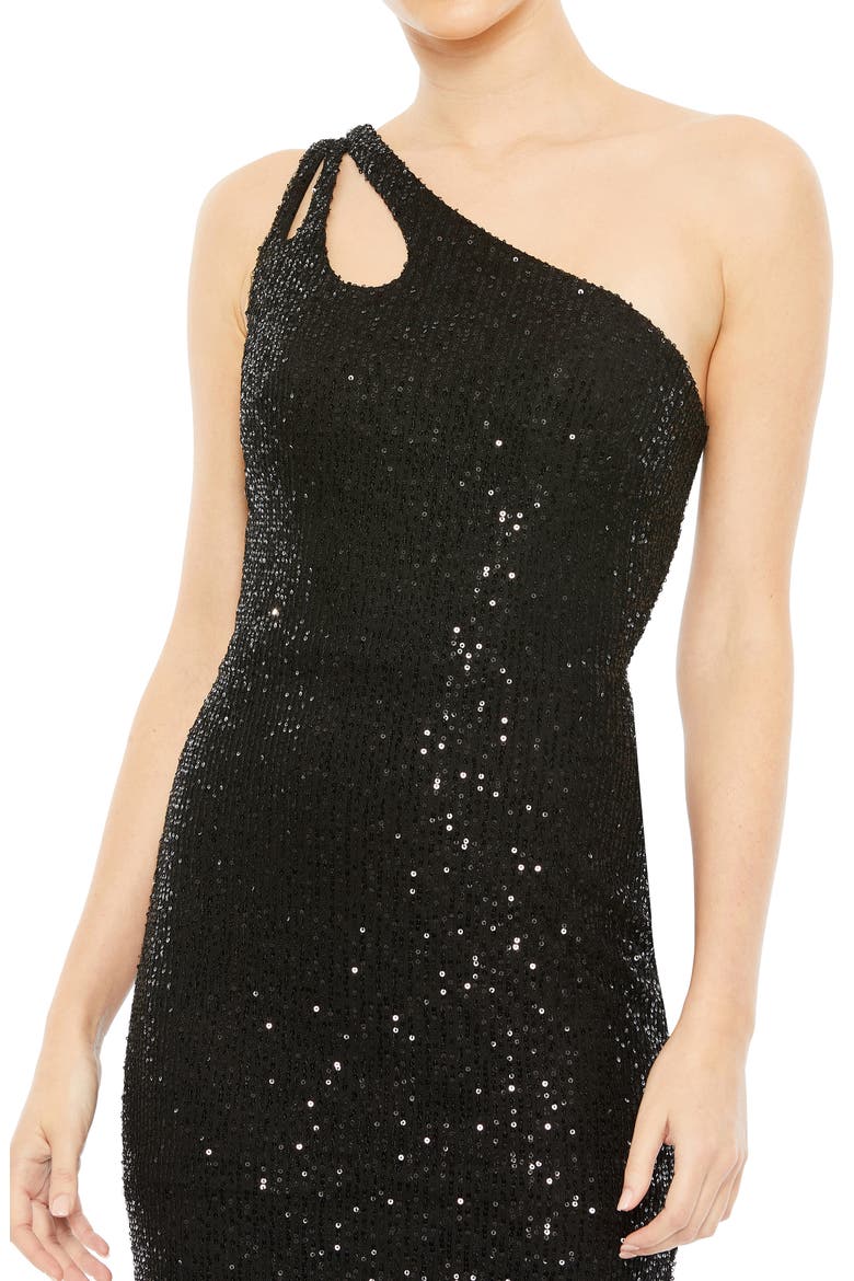 One-Shoulder Sequin Gown, Alternate, color, BLACK