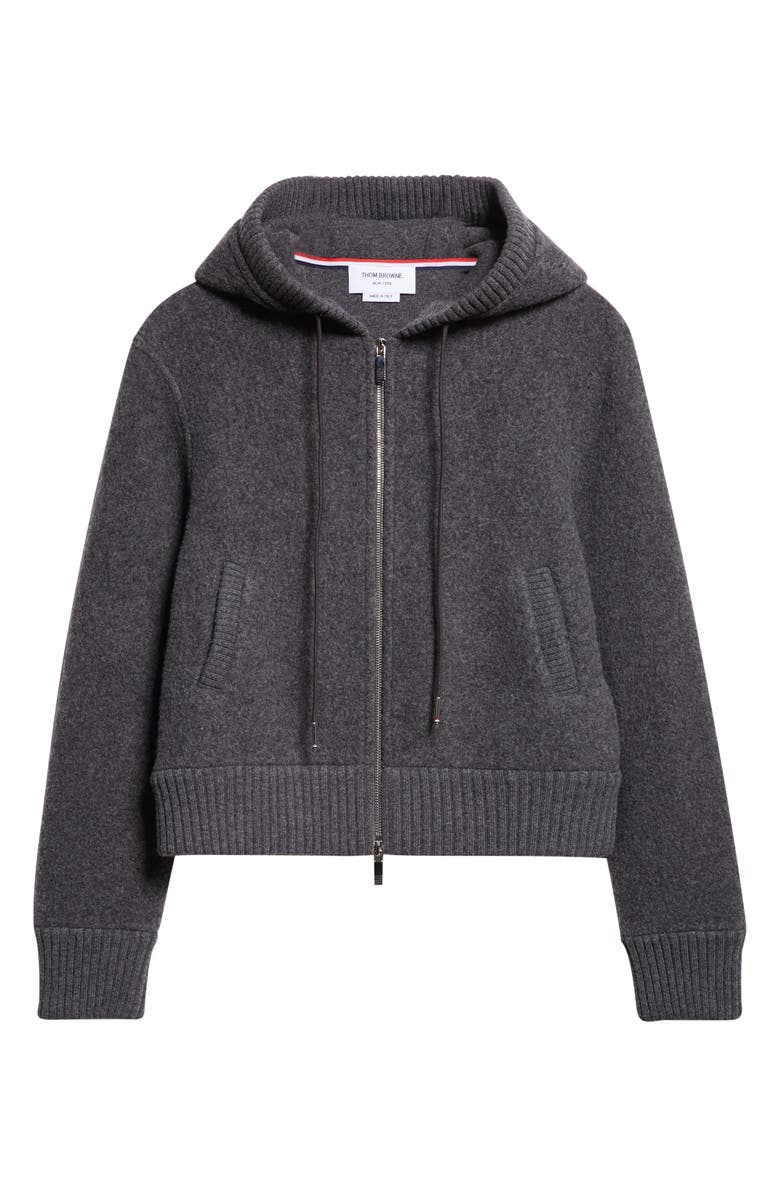Thom Browne Wool Fleece Full Zip Hoodie, Alternate, color, Charcoal