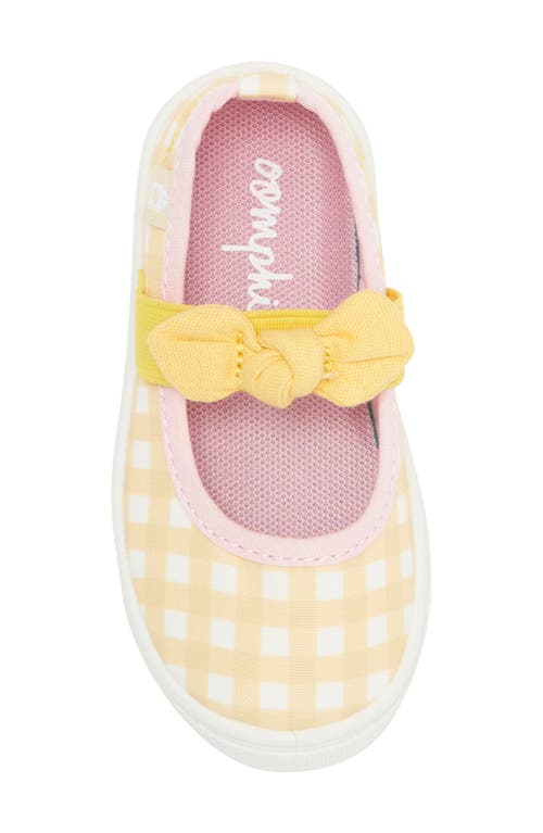 Oomphies Kids' Quinn Sneaker In Yellow Gingham W/pink Trim