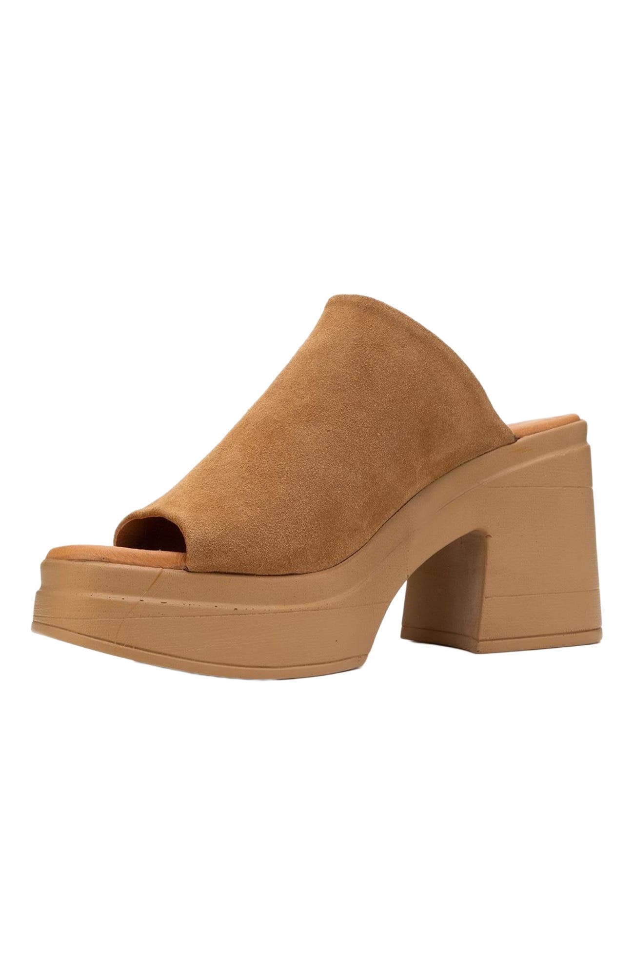 Forever & Always Shoes Nola Leather Platform Mules, Alternate, color, Cognac Brown Suede Leather