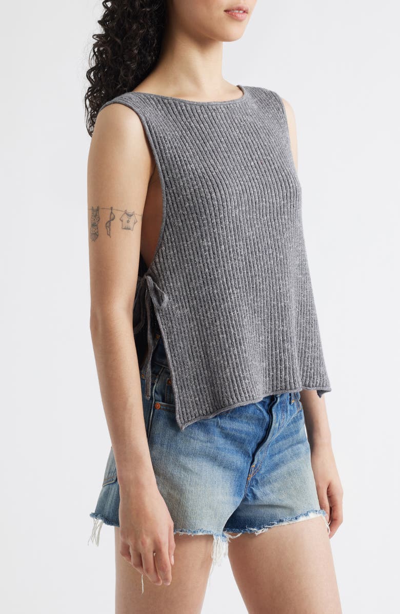 Free People Lizzie Rib Side Tie Sleeveless Cotton & Linen Blend Sweater, Alternate, color, Smoked Pearls Combo