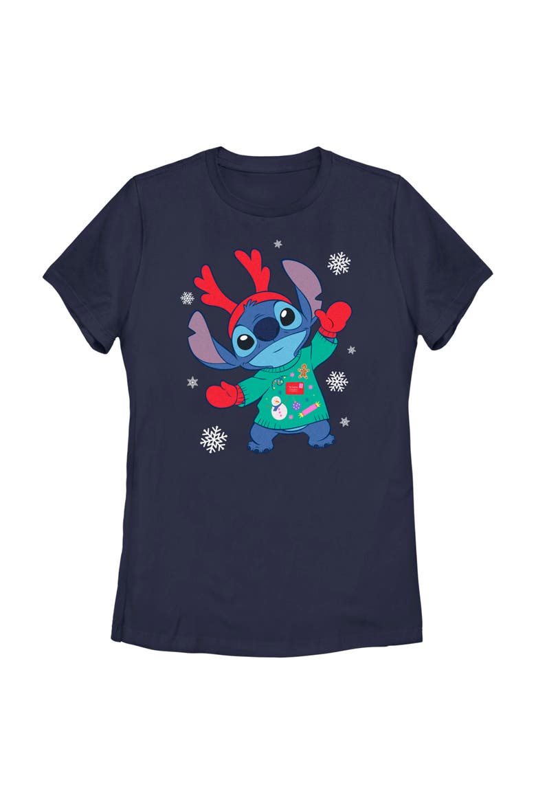 Women's Lilo & Stitch Christmas Outfit Stitch  Graphic T-Shirt, Main, color, Navy Blue