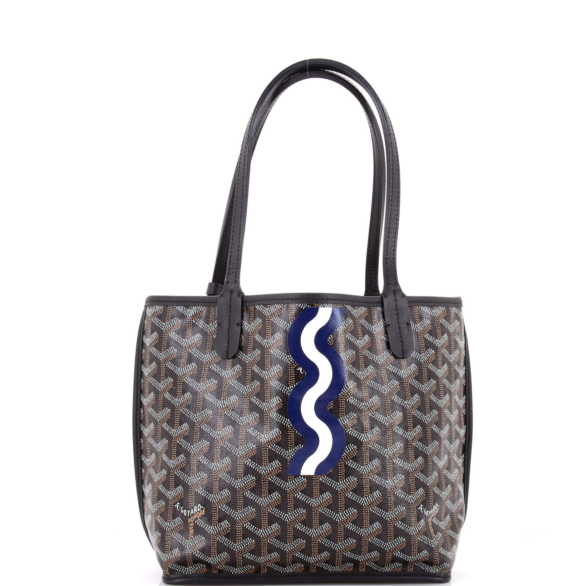 Pre-Owned Goyard Anjou Reversible Tote Printed Coated Canvas Mini, Main, color, Black