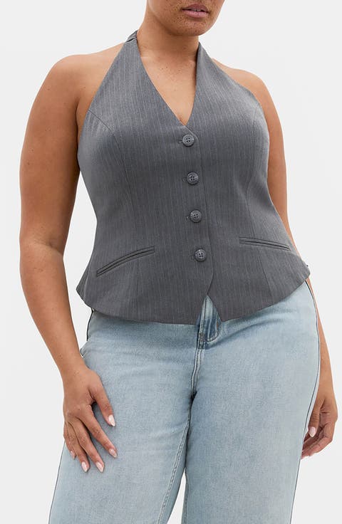 Cora Halter Pinstripe Vest