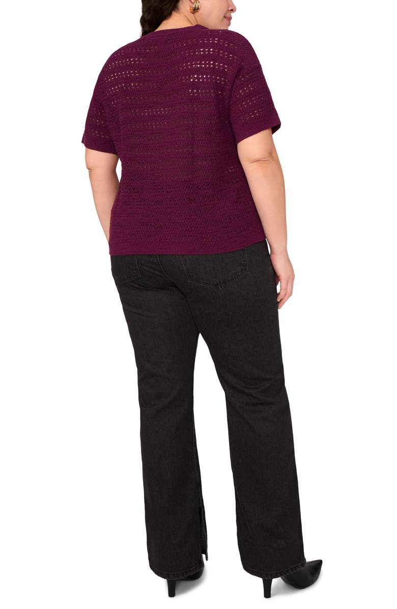 Vince Camuto Open Stitch Short Sleeve Crewneck Sweater, Alternate, color, Pickled Beet