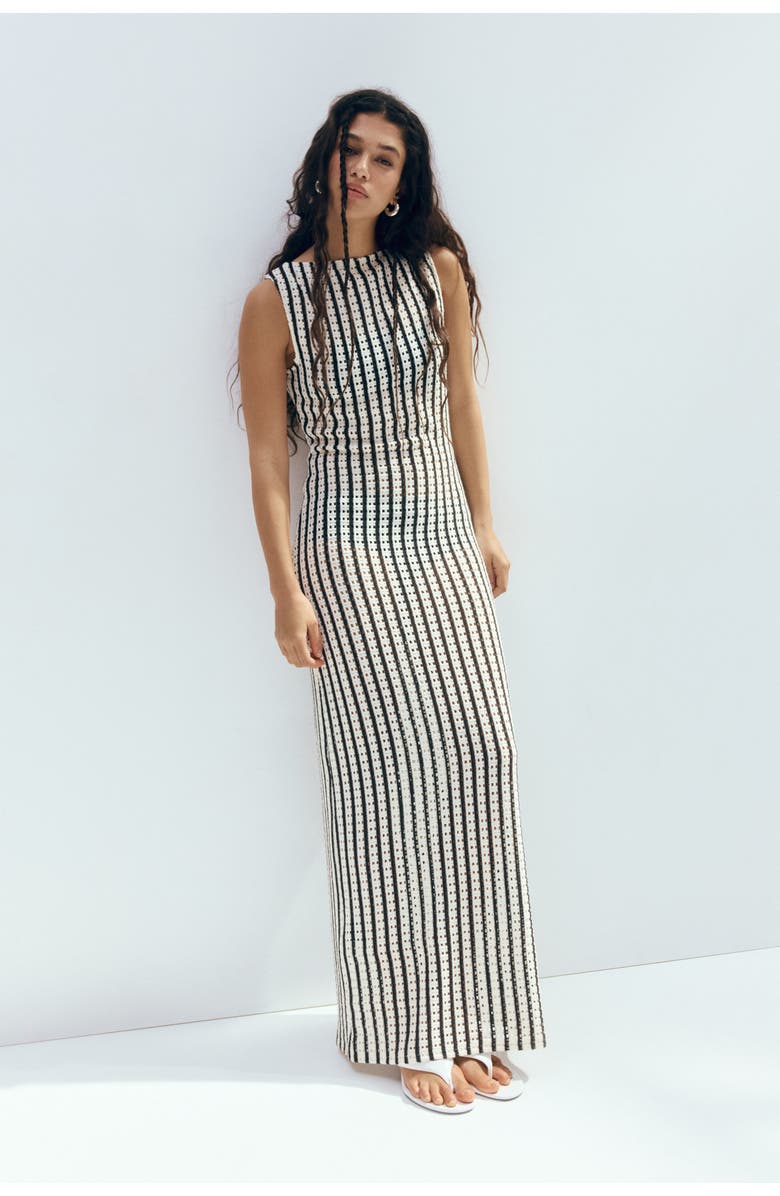 H&M Open-knit midi dress, Main, color, Black/Striped