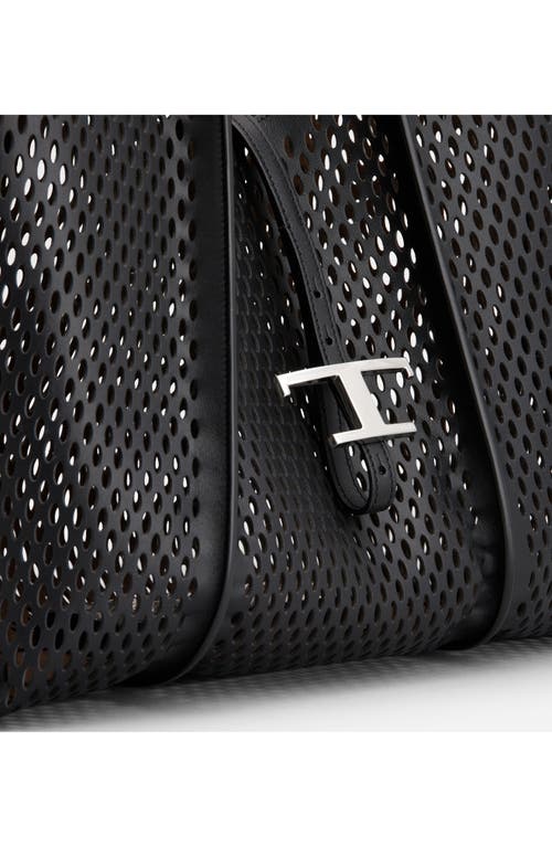 Tod's Medium T Timeless Perforated Leather Shopper In Nero