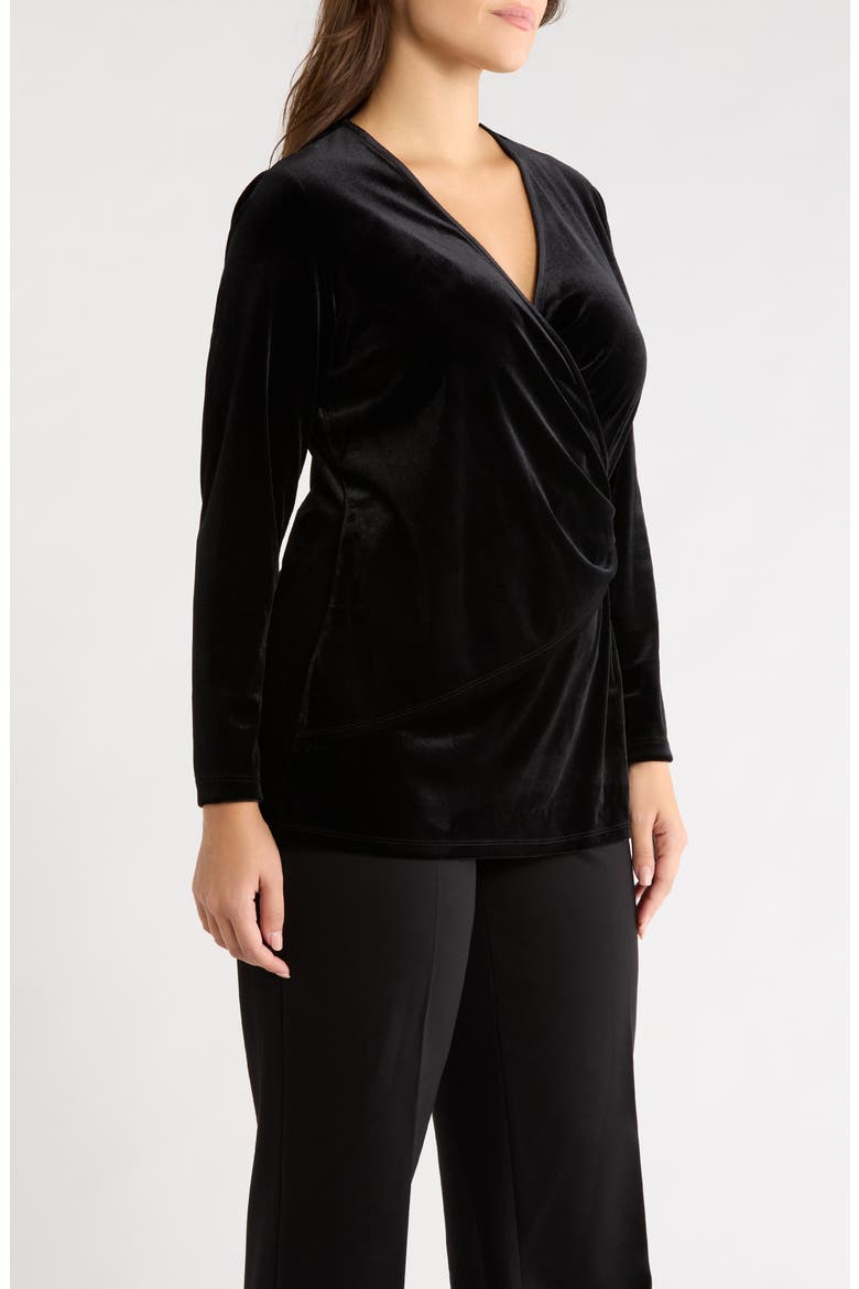 Velvet Faux Wrap Top, Alternate, color, ANNE BLACK
