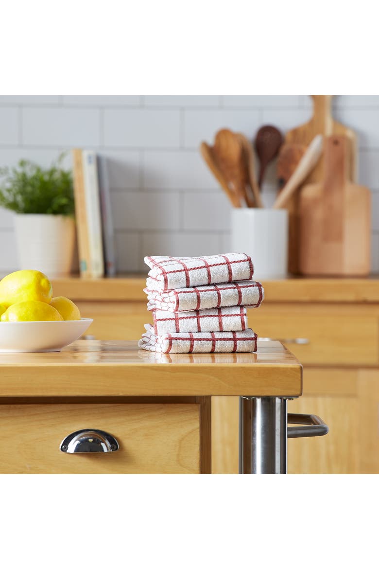 Windowpane Terry Dishtowel Set/4, Alternate, color, White/Barn Red