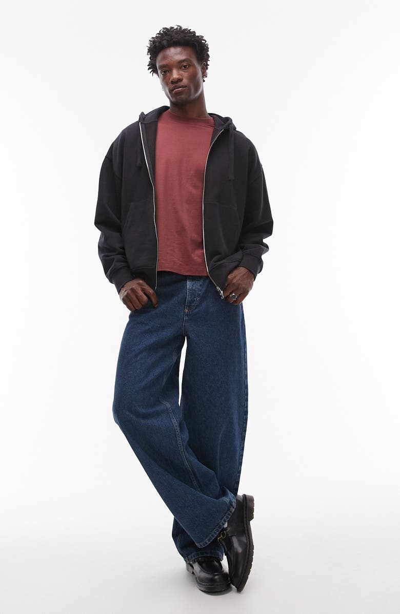 Topman Oversize Heavyweight Zip Hoodie, Alternate, color, Black