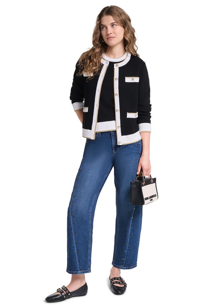 4-Pocket Cardigan, Alternate, color, BLACK/ SOFT WHITE/ GOLD