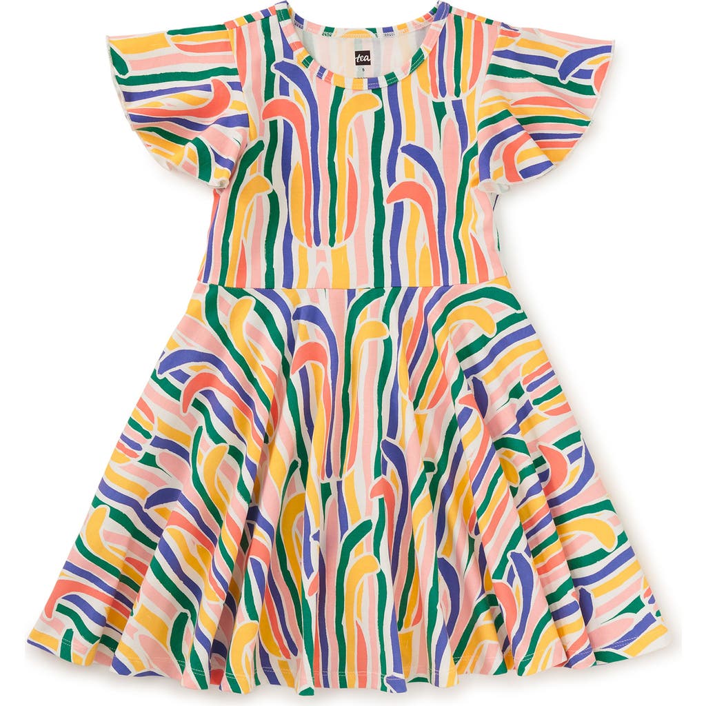 Tea Collection Flutter Sleeve Twirl Dress In Rainbow Pineapple Stripe