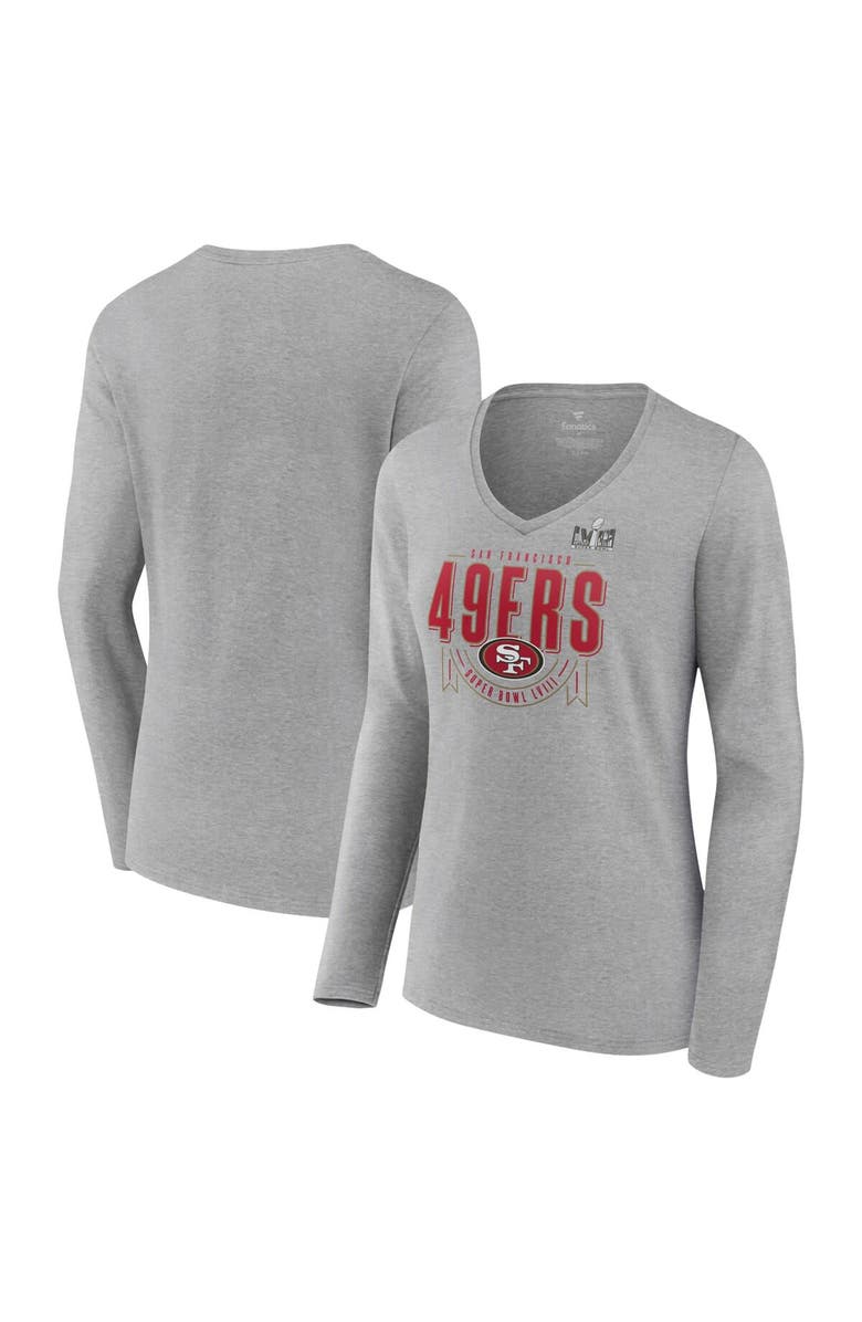 FANATICS Women's Fanatics Branded Heather Gray San Francisco 49ers Super Bowl LVIII Quick Pass Long Sleeve V-Neck T-Shirt, Alternate, color,