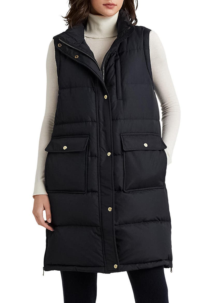 Long Down Puffer Vest, Main, color, DK NAVY