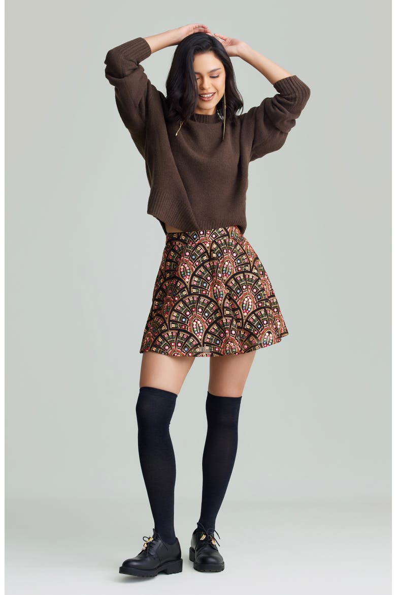Riley Embroidered Foil Miniskirt, Alternate, color, BLACK
