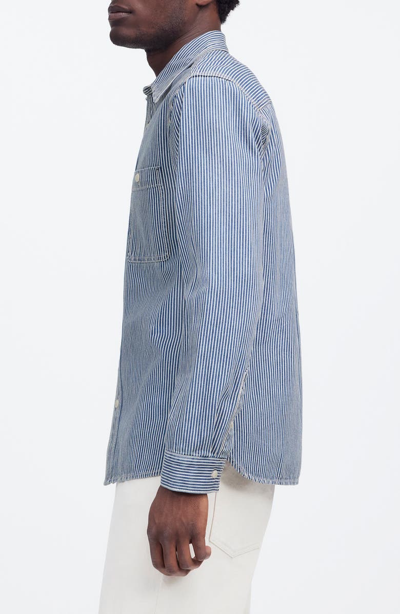 Madewell Indigo Dyed Denim Button-Up Shirt in Engineer Stripe, Alternate, color, Kerrville Wash