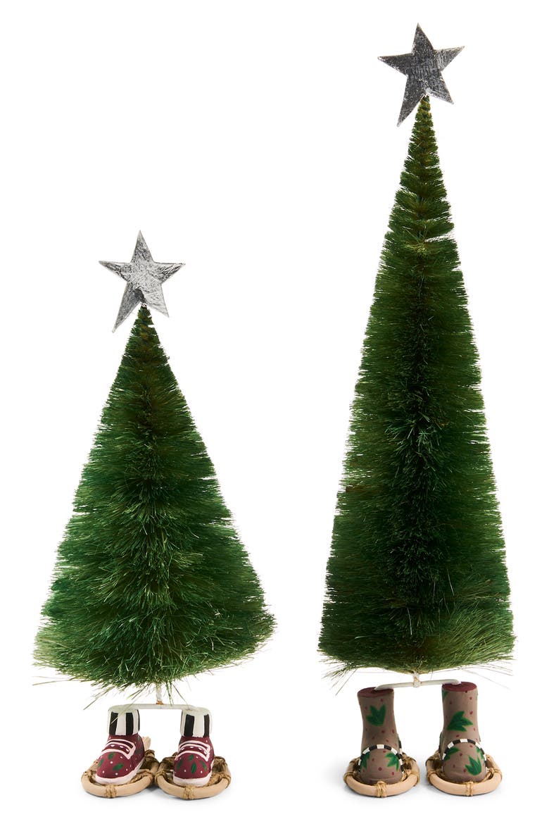Set of 2 Patience Brewster Mooseltoe Bottle Brush Trees, Main, color, RED