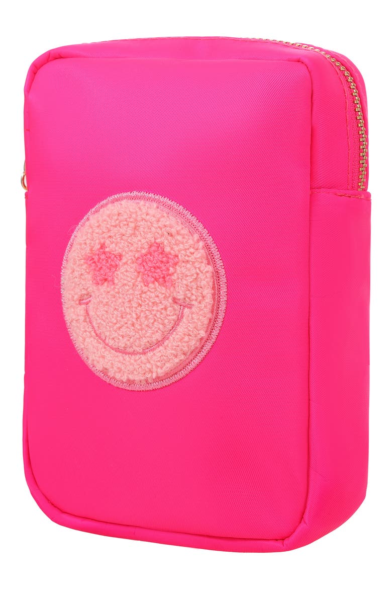Mini Smiley Cosmetics Bag, Alternate, color, HOT PINK