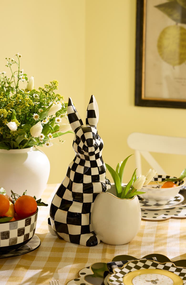 MACKENZIE CHILDS Check Ceramic Bunny Vase, Alternate, color, Black