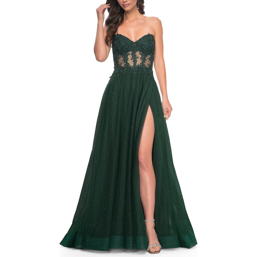 La Femme A-line Tulle Ballgown With Lace Illusion Bodice