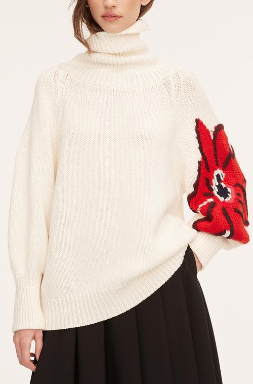 Rebecca Taylor Botanical Intarsia Turtleneck In Strawberry Combo