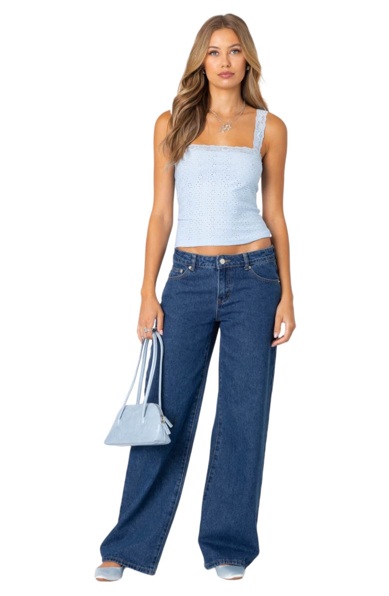 EDIKTED Virginia Lace Trim Eyelet Tank Top, Alternate, color, Light-Blue