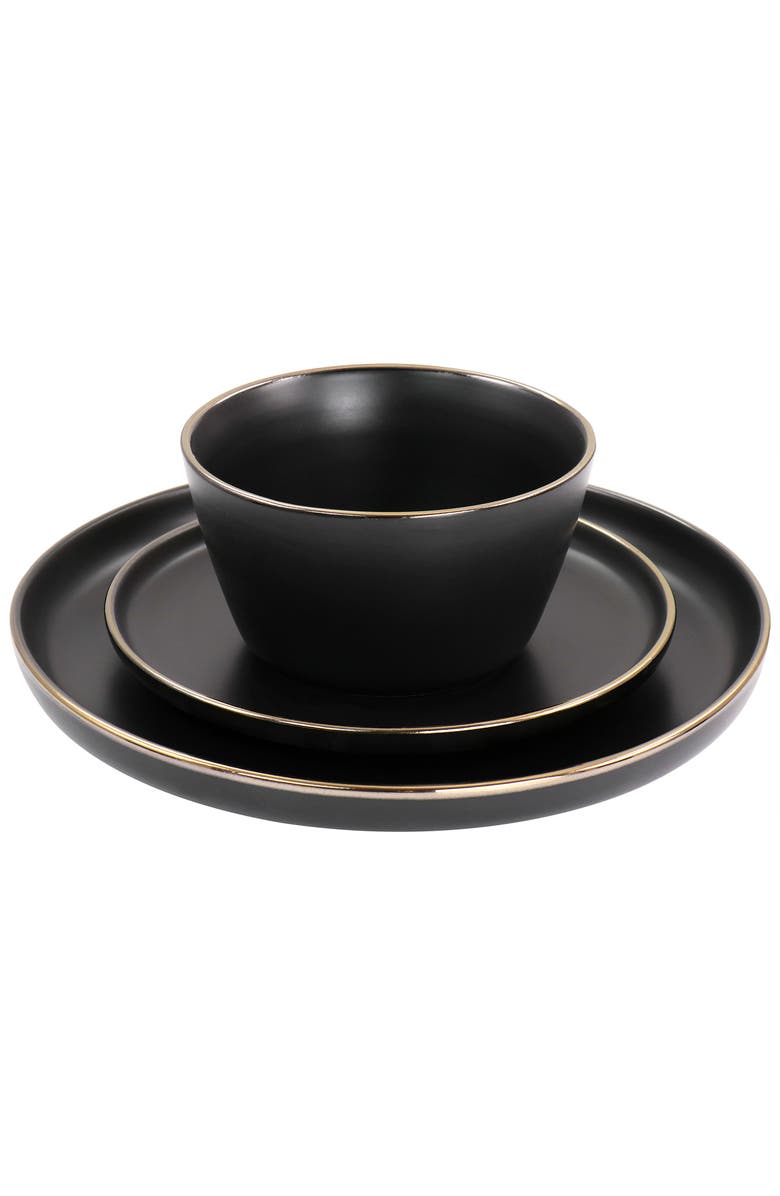 Elama Paul 16 Piece Stoneware Dinnerware Set, Alternate, color, Black
