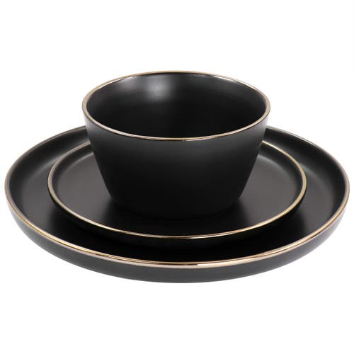 Elama Paul 16 Piece Stoneware Dinnerware Set In Black