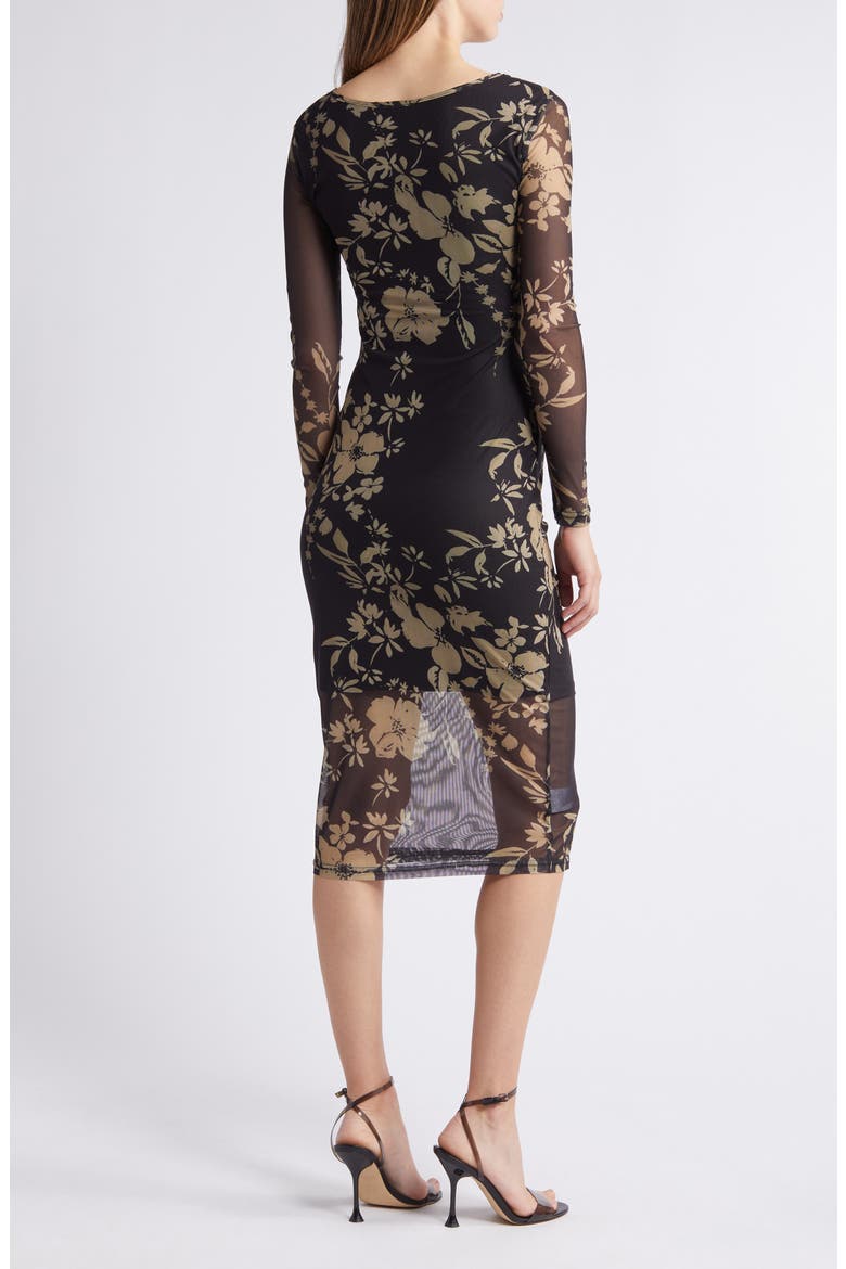 Britt Floral Print Long Sleeve Mesh Maxi Dress, Alternate, color, BLACK